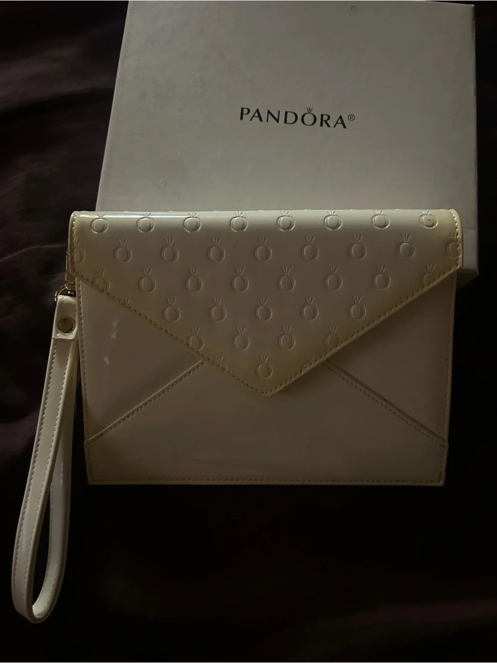 Pandora Cream Patent Envelope Wristlet Clutch